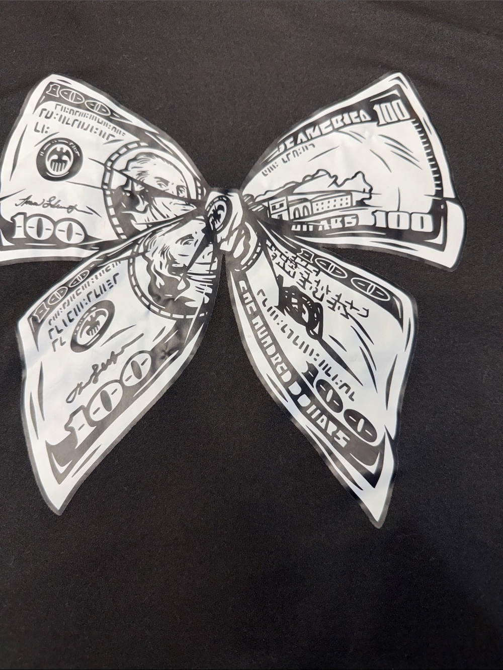 Black Short-Sleeve Tee with White Money-Bow Graphic - Picture 3 of 14